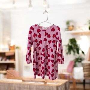 H&M Pink Girls Dress with Red Heart Pattern Casual Cotton Size 4-6